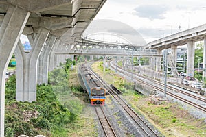 The Red Line Mass Transit System Project and old model of the train in Thailand in same time