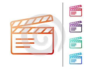 Red line Movie clapper icon isolated on white background. Film clapper board. Clapperboard sign. Cinema production or