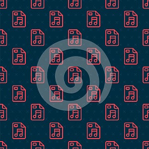 Red line MP3 file document. Download mp3 button icon isolated seamless pattern on black background. Mp3 music format