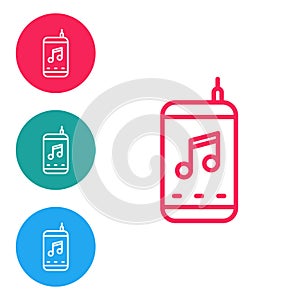 Red line Music player icon isolated on white background. Portable music device. Set icons in circle buttons. Vector