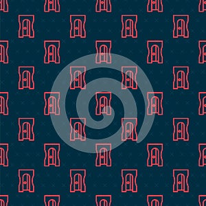 Red line Pencil sharpener icon isolated seamless pattern on black background. Vector Illustration