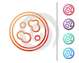 Red line Petri dish with bacteria icon isolated on white background. Set color icons. Vector Illustration