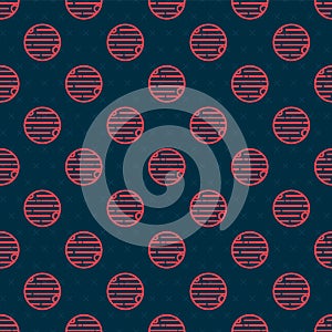 Red line Planet icon isolated seamless pattern on black background. Vector