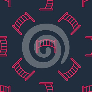 Red line Playground kids bridge icon isolated seamless pattern on black background. Vector