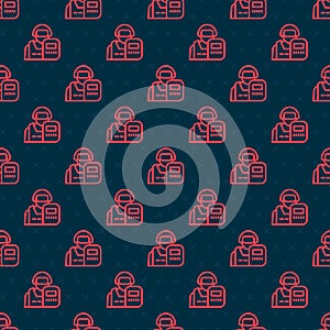 Red line Police officer icon isolated seamless pattern on black background. Vector