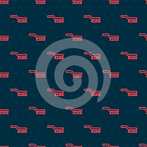 Red line Pool table brush icon isolated seamless pattern on black background. Biliard table brush. Vector