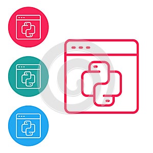 Red line Python programming language icon isolated on white background. Python coding language sign on browser. Device