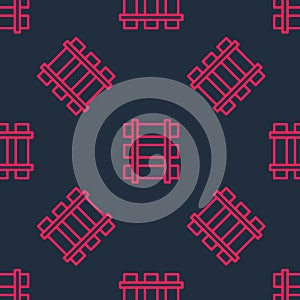 Red line Railway, railroad track icon isolated seamless pattern on black background. Vector