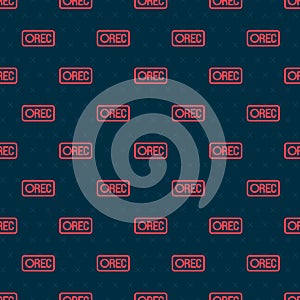 Red line Record button icon isolated seamless pattern on black background. Rec button. Vector