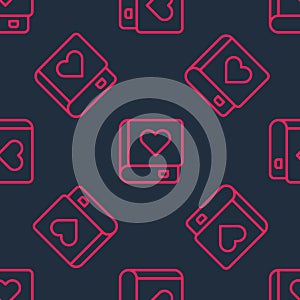 Red line Romance book icon isolated seamless pattern on black background. Vector