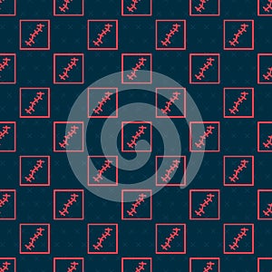 Red line Scar with suture icon isolated seamless pattern on black background. Vector