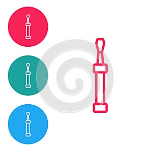 Red line Screwdriver icon isolated on white background. Service tool symbol. Set icons in circle buttons. Vector