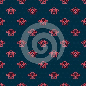 Red line Sheep head icon isolated seamless pattern on black background. Animal symbol. Vector