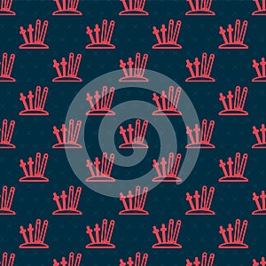 Red line Ski and sticks icon isolated seamless pattern on black background. Extreme sport. Skiing equipment. Winter