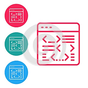 Red line Software, web developer programming code icon isolated on white background. Javascript computer script random