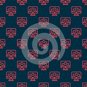 Red line Software, web development, programming concept icon isolated seamless pattern on black background. Programming