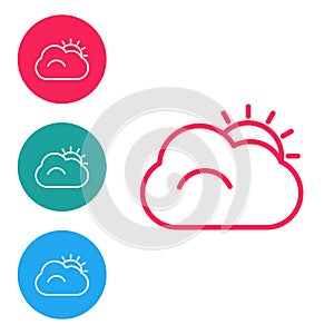 Red line Sun and cloud weather icon isolated on white background. Set icons in circle buttons. Vector Illustration