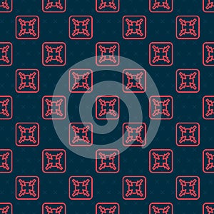 Red line Target financial goal concept icon isolated seamless pattern on black background. Symbolic goals achievement