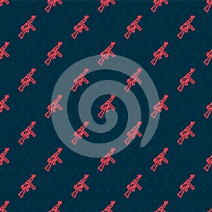 Red line Thompson tommy submachine gun icon isolated seamless pattern on black background. American submachine gun