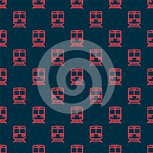 Red line Train and railway icon isolated seamless pattern on black background. Public transportation symbol. Subway