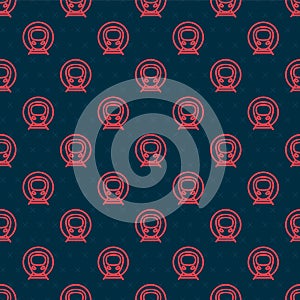 Red line Train and railway icon isolated seamless pattern on black background. Public transportation symbol. Subway