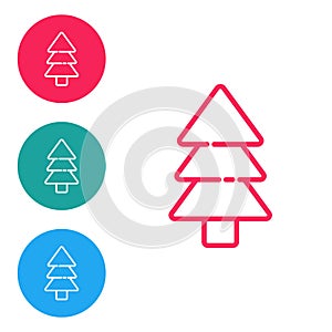 Red line Tree icon isolated on white background. Forest symbol. Set icons in circle buttons. Vector