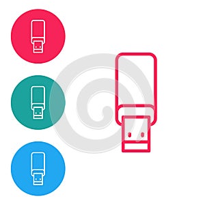Red line USB flash drive icon isolated on white background. Set icons in circle buttons. Vector