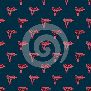 Red line UZI submachine gun icon isolated seamless pattern on black background. Automatic weapon. Vector
