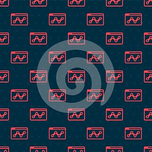 Red line Web analytics information and development website statistic icon isolated seamless pattern on black background