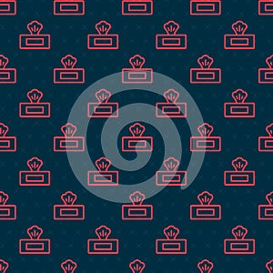Red line Wet wipe pack icon isolated seamless pattern on black background. Vector