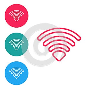 Red line Wi-Fi wireless internet network symbol icon isolated on white background. Set icons in circle buttons. Vector