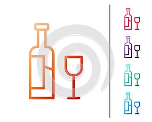 Red line Wine bottle with glass icon isolated on white background. Set color icons. Vector