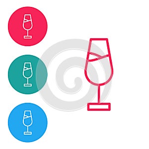 Red line Wine glass icon isolated on white background. Wineglass sign. Set icons in circle buttons. Vector