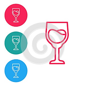Red line Wine glass icon isolated on white background. Wineglass sign. Set icons in circle buttons. Vector