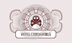 Red linear rosette. Vector Illustration. Detailed with crossbones icon and Novel Coronavirus text inside