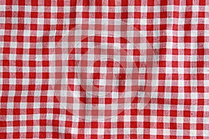Red linen crumpled tablecloth.
