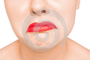 Red Lip. Close-up Beautiful lips