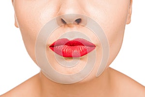 Red Lip. Close-up Beautiful lips
