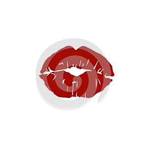 Red lip print. Vector drawing of a kiss on a white background. Red lipstick