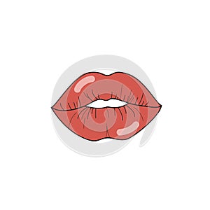 Red lip print. Vector drawing of a kiss on a white background. Red lipstick