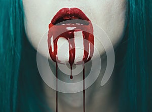 Red lips in blood
