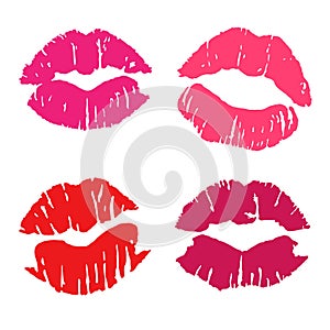 Red lips kiss bundle. Realistick lipstick imprint