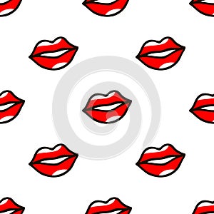 Red lips pattern in cartoon style