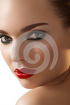 red lips, smoky make-up on fashion model face
