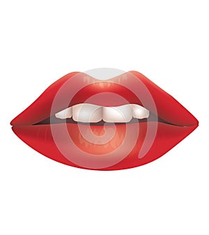 Red lips with teeth on white background