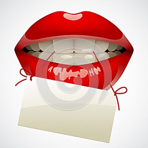 Red lips with a visiting card