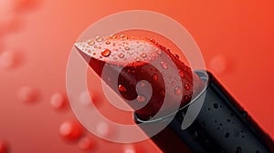 The red lipstick with waterdrops. AI generated