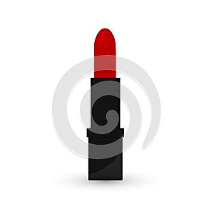 Red lipstick flat icon isolated on white background. Makeup accessory. Fashion glamour cosmetics vector illustration. Design for