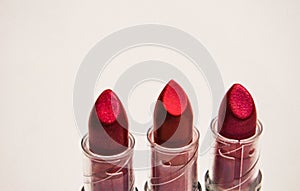 Red lipstick isolated on white.  Beautiful modern minimal nude lipstick. Makeu, cosmetic . Beauty, visage concept. Luxury backgrou