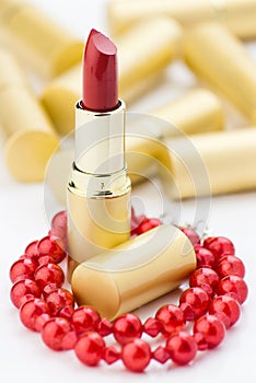 Red lipstick and jewelry
